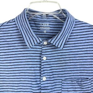 J. Crew Men's Striped Slub Cotton Polo Shirt Size Medium Blue Black Short Sleeve